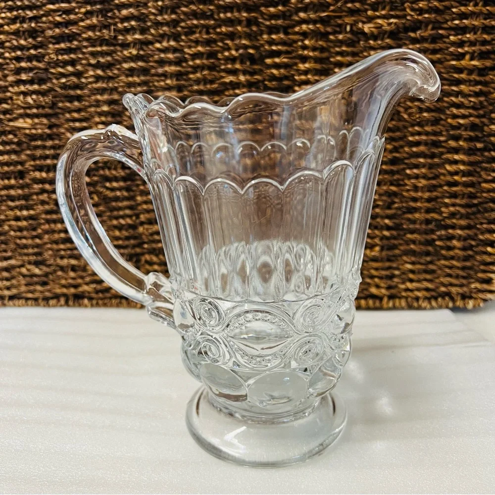 Vintage Mosser Glass Eyewinker Pattern Clear Glass 24 Oz Pitcher EAPG